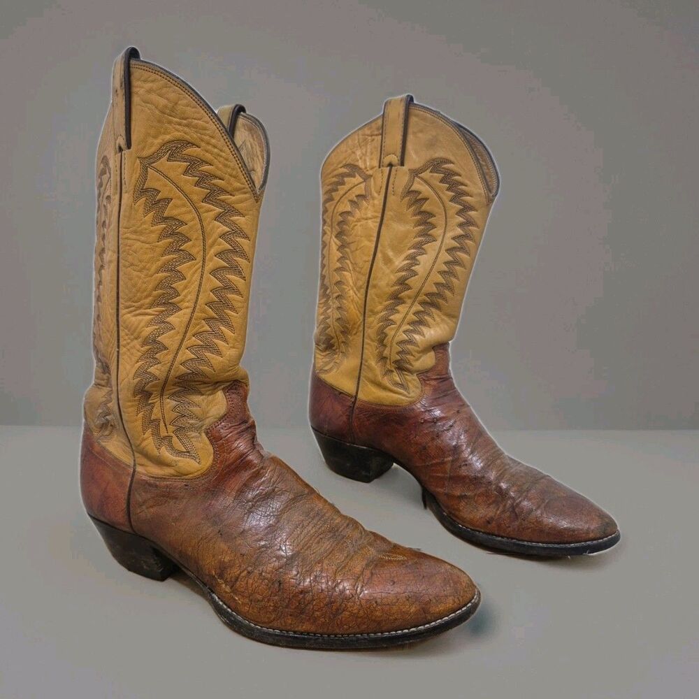Vintage Justin Smooth Ostrich  Boots 8727 Western Cowboy Boots 11.5D Brown RARE